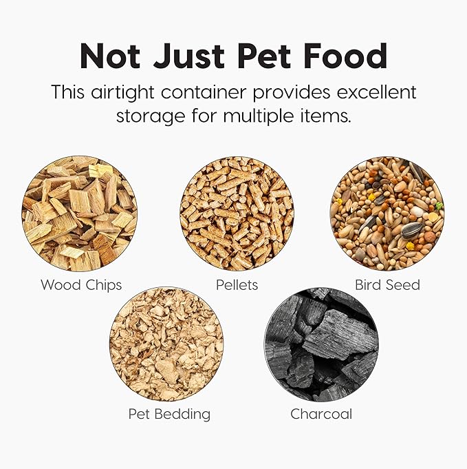 IRIS USA Dog Food Storage Container 58 lbs, Attachable Wheels, for Dog Cat Birds and other Pets, Food Storage Bin, Keep Fresh, Easy Mobility, BPA Free - Made in the USA, Almond/Clear