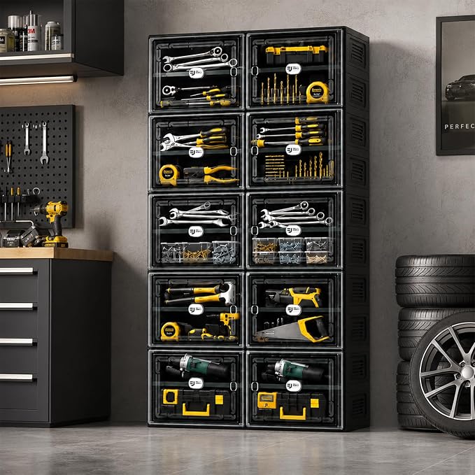 Black Shoe Storage Cabinet for 40 Pairs, Collapsible Plastic Shoe Organizer with Magnetic Clear Doors, 3-Step Tool-Free Assembly for Entryway, Hallway, Apartment and Closet (2Row, 10Tier)