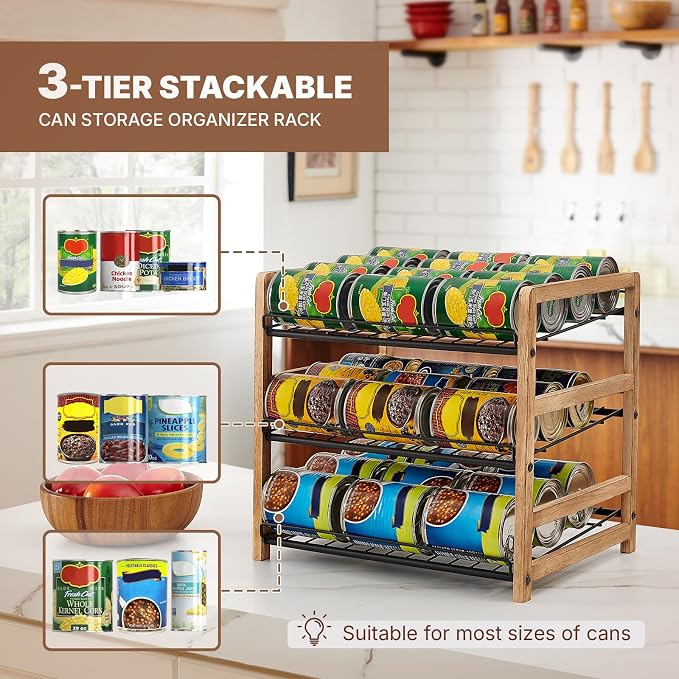 DGWJSU Can Organizer for Pantry 3-Tier, Holds up to 36 Cans Storage | Cans Holders for Pantry, Cabinet, Countertop, Carbonized Brown