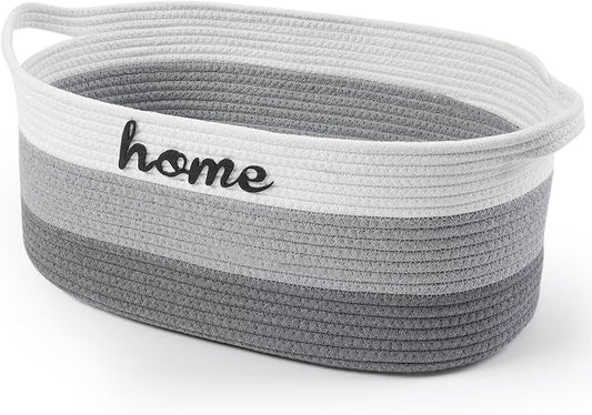 Dog Toy Basket Small Woven Baskets for Organizing Rope 22"X11"X7.9" Large Storage Basket with Handle Cute Cotton Nursery Gift Dog Toy Bins Organizer-Light Gray