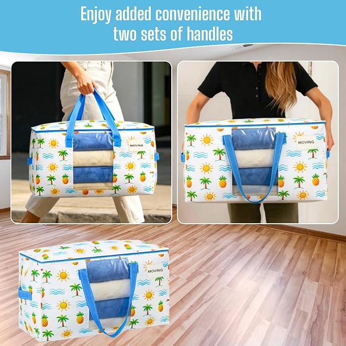 VENO Moving Bags, Wide Open Top, Clear Window, Tropical Island, 6 Pack | Moving boxes Alternative, Heavy Duty, Storage Bags, Clothes and Comforter Storage, Packing Supplies, College Dorm Essentials
