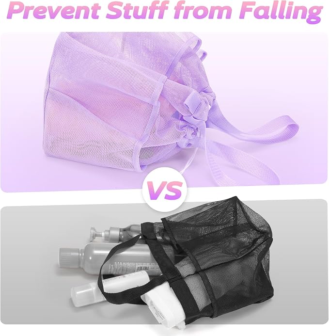 famichan Mesh Shower Caddy Portable with Drawstring, Dorm Room Essentials for College Students Girl & Boy, Larger Shower Bag for Camping,Swimming,Gym,Travel,Bathroom - Purple