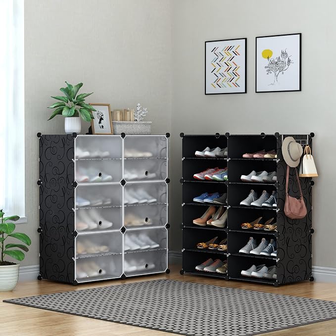 HOMIDEC Shoe Rack Organizer 24 Pair Modular Shoe Storage Cabinet for Closet | PP Plastic, Sturdy Steel Frame, Waterproof, Dustproof, Easy Clean, Shoe Shelves for Closet Garage Hallway Bedroom Entryway