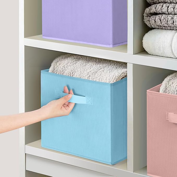 11x11 Inch Storage Bins Cubes, Fabric Foldable Storage Box, Collapsible Closet Organizer for Clothes, Blankets, Office, Bedroom, Living Room, Shelf Cabinet, Bookcase, Multi-Color, 3 Pack
