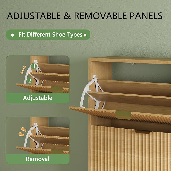 Xixini Shoe Cabinet with 3 Flip Drawers, 54" Tall Narrow Fluted Shoe Storage Organizer for Entryway, Hidden Slim Wooden Shoe Rack Cabinet for Front Door Entrance, Hallway, Living Room, Natural Oak