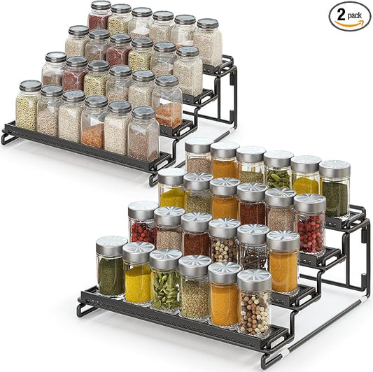 2 Pack Spice Rack Organizer for Cabinet, 4 Tier Black Seasoning Organizer Rack for Inside Cabinets, Countertop, Pantry Storage