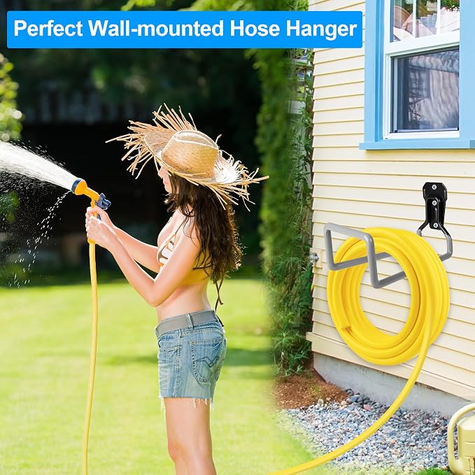 PeoMev Garden Hose Holder Metal Garden Hose Reel Wall Mounted Hose Hanger | Heavy Duty Water Hose Holders for Outside Water Hose Storage