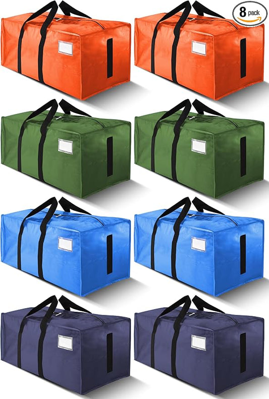 HOMESURE Supports 200lbs Heavy Duty Moving Bags - Strong Zipper & Wrap-Around Handles - Water-Resistant Storage Totes, Durable Alternative to Moving Boxes - 8 Pack -Multi-Color System for Easy Sorting