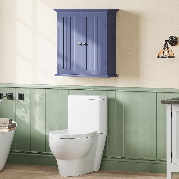 ChooChoo Bathroom Wall Cabinet with 2 Doors, Over The Toilet | 8.8"D x 21.1"W x 24"H, Medicine Cabinet, Adjustable Shelves, Cupboard, Navy Blue