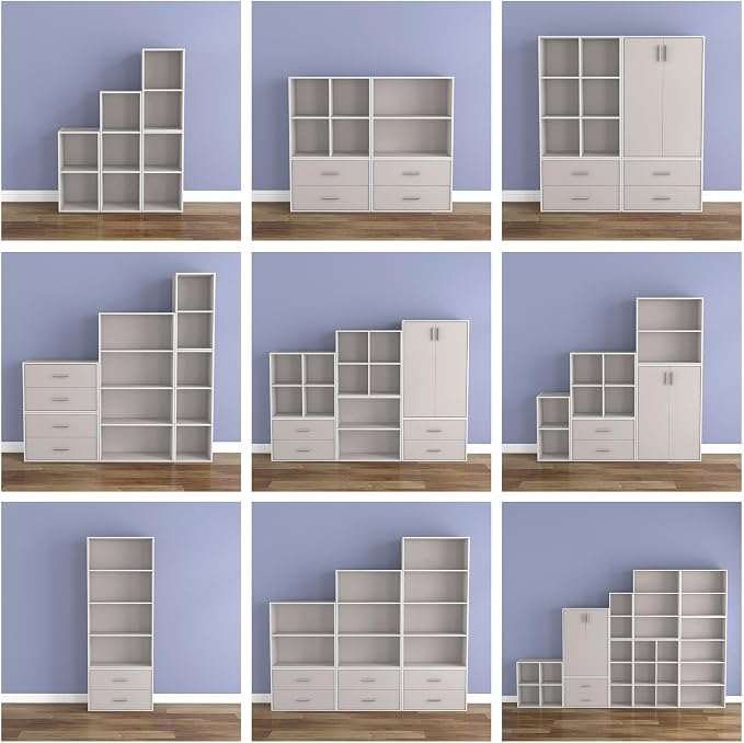 Homes: Inside + Out Apexa 2-Cube Storage Organizer Shelves, Stackable Wood Bookcase Fits Cubby Bins for Organization, Dorm Teen Room Decor & Home Office, Taupe Grey