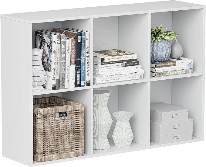 VDNEND Wooden Cube Storage Organizer with Closed Back Panel, 11in Cube Shelf Opening, Bookshelf, Display Shelf,Closet Cabinet for Home and Office (Embossed White, 6-Cube 35.98L*9.45W*24.09H)