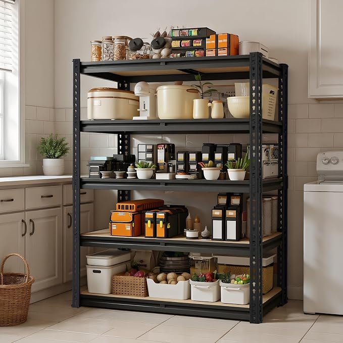 Garage Storage Shelves 2PCS, 60'' H Shelving Units and Storage, 2400 LBS Heavy Duty Shelving, Metal Garage Shelves for for Basement, Warehouse, Pantry, Closet, Kitchen 12" x 28'' x 60''