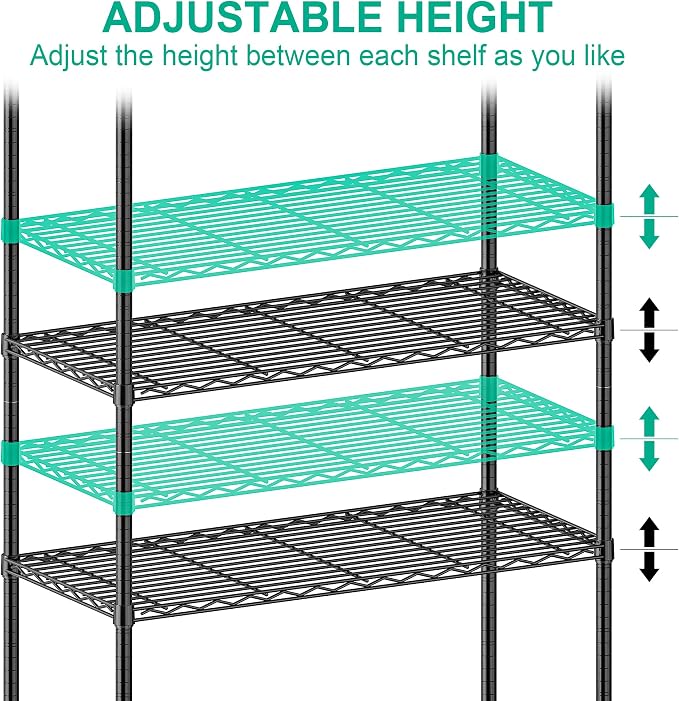 5 Tier Metal Shelving Unit Wire Storage Shelf with Wheels(14D x 36W x 75H) | Rolling Shelf Adjustable Utility Storage Rack Heavy Duty Wire Shelving Organizer for Kitchen Pantry Garage Basement, Black