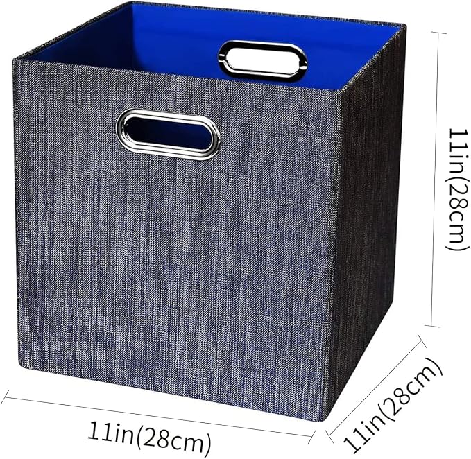 Posprica Storage Cubes,11×11 Foldable Storage Bins,Thick and Heavy duty Fabric Baskets - 4pcs,Blue