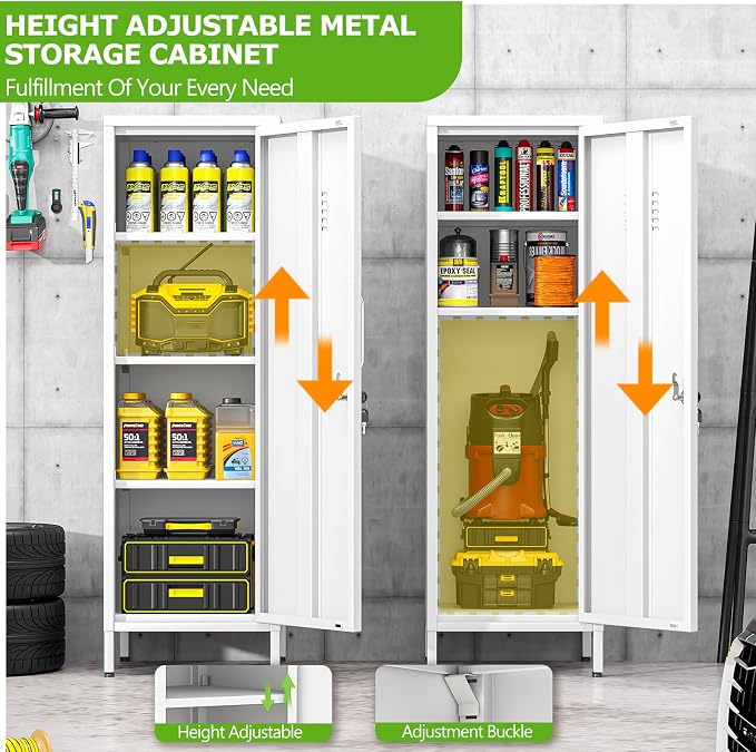PAOFIN 47" Metal Storage Locker, Lockable Employees Metal Locker with Door and Adjustable Shelves, Steel Locker for Home, School, Office, Gym (White)