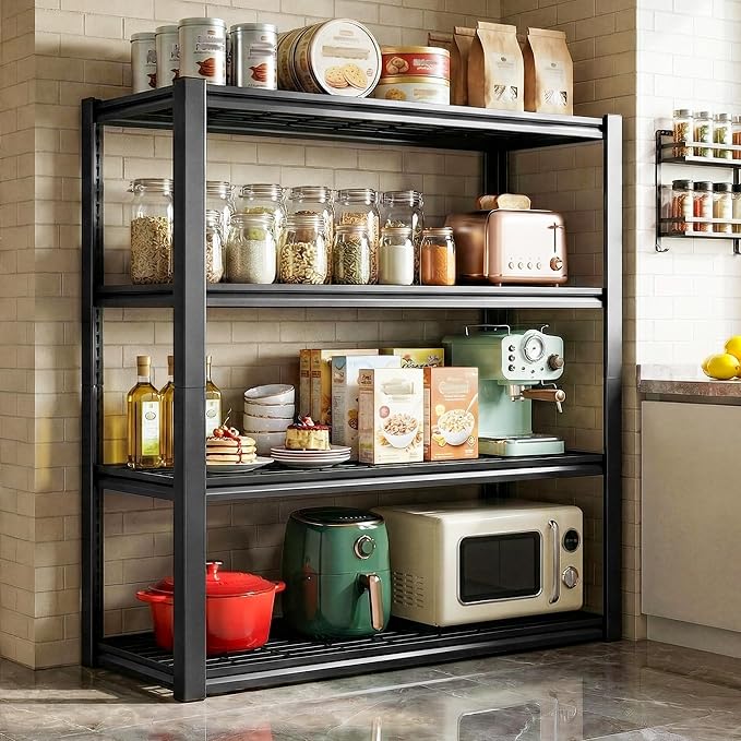 REIBII 40" W Storage Shelves with Wire Mesh Panels for Garage Organization | 560Lbs/tier, 40" W x 19.5" D x 59.5" H, Adjustable, 4-Tier, Double-Layer Frame, Rustproof Finish, for Basement Warehouse Shed