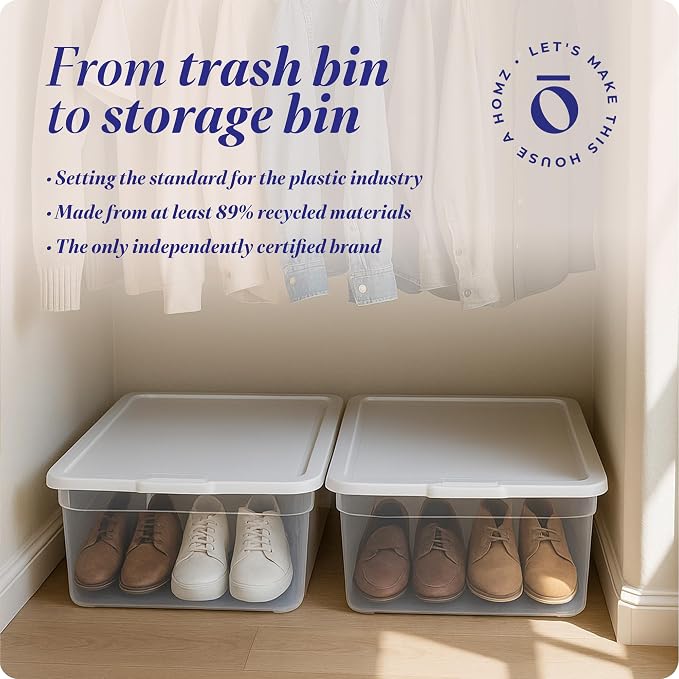 HOMZ 2-Pack Snaplock, Small Clear Plastic Storage Organizer Bins w/ Lids, 28 Quart, White - Stackable Container Boxes for Bedroom, Bathroom, Garage, and Office Organization