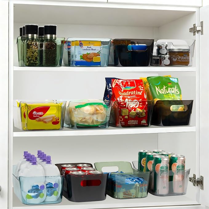 Tiawudi 8 Pack Plastic Storage Bins, Clear Pantry Organizers and Storage Containers, Multi-Use Organizer Bins for Kitchen, Bathroom, Office, Shelf, Fridge, Home Edit and Cabinet Organizers