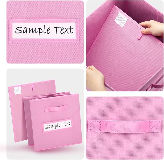 Fabric storage cubes (8 Pack) 13 Inch Cube Storage Bin, cube organizer bins with 8 Labels Window Cards & a Pen, Foldable cube organizer bins and Storage Box, Light Pink
