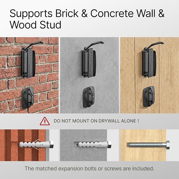 Bike Wall Mount for Garage, Holds 77lbs,Swivel Indoor Bike Storage, 2 Pack | Adjustable 65° angle for space-saving storage. Fits most bikes with tires under 3.15"H/3.5"W. Ideal for garage & entryway.