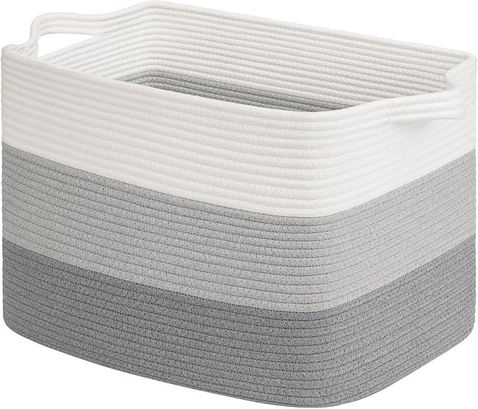 Goodpick 50L Large Woven Blanket Basket, 18" x 14" x 12", Gradient Gray | Blankets, Toys & Nursery Essentials Storage, Living Room & Bedroom Organization, Built-In Handles, Modern Home Decor