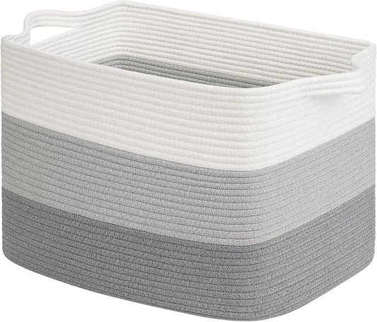 Goodpick 50L Large Woven Blanket Basket, 18" x 14" x 12", Gradient Gray | Blankets, Toys & Nursery Essentials Storage, Living Room & Bedroom Organization, Built-In Handles, Modern Home Decor