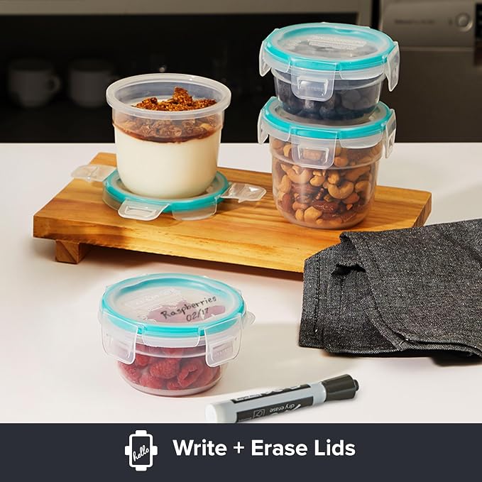 Snapware Plastic Total Solution 16-Pc Food Storage Containers Set, (4) 2-Cup & (4) 1.2-Cup Round Meal Prep Container, Plastic BPA-Free Lids with 4 Locking Tabs, Microwave, Dishwasher, and Freezer Safe
