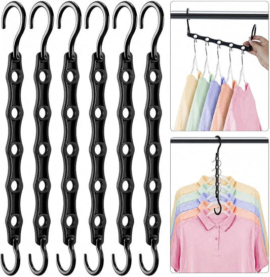 HOUSE DAY College Dorm Essentials 6 Pack, Multifunctional Closet Organizers | Back to School, Closet Organizers and Storage Magic Space Saving Hangers with 5 Holes, Storage Organization for Closet- Black