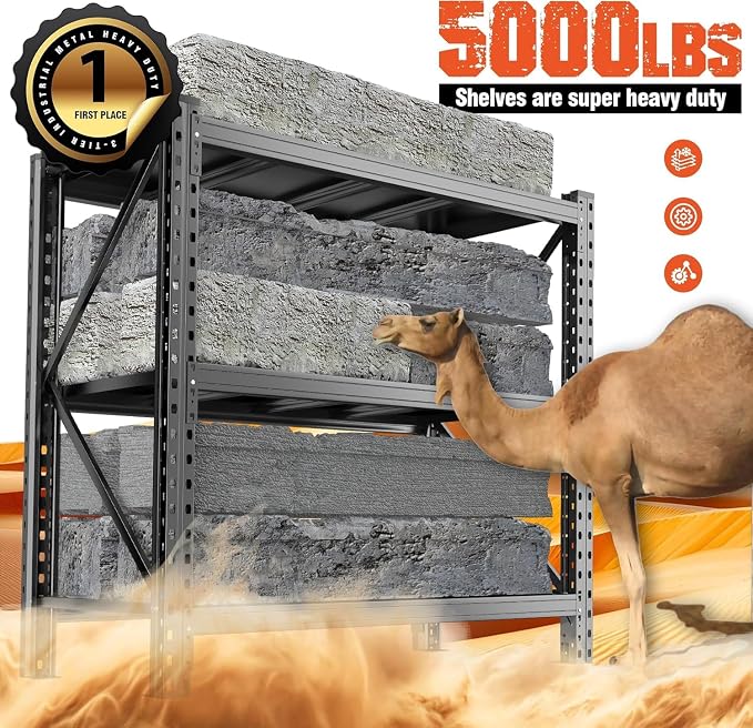 67” W Storage Shelves Heavy Duty 5000Lbs Adjustable Metal Garage Shelving Unit Rack Metal Storage Shelf for Heavy Tools and Equipment, Ideal for Garage, Basement, Black, 67" W X 20" D X 63" H