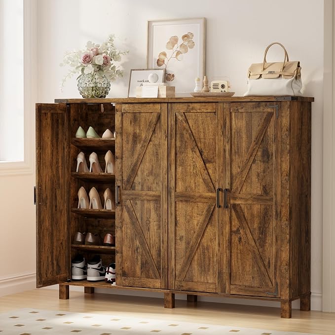 ALLSTAND 5-Tier Large Shoe Cabinet with 4 Doors, Entryway Shoe Rack Shoe Storage Cabinet with Adjustable Shelves & Anti-tip Fitting for Entryway, Living Room, Closet