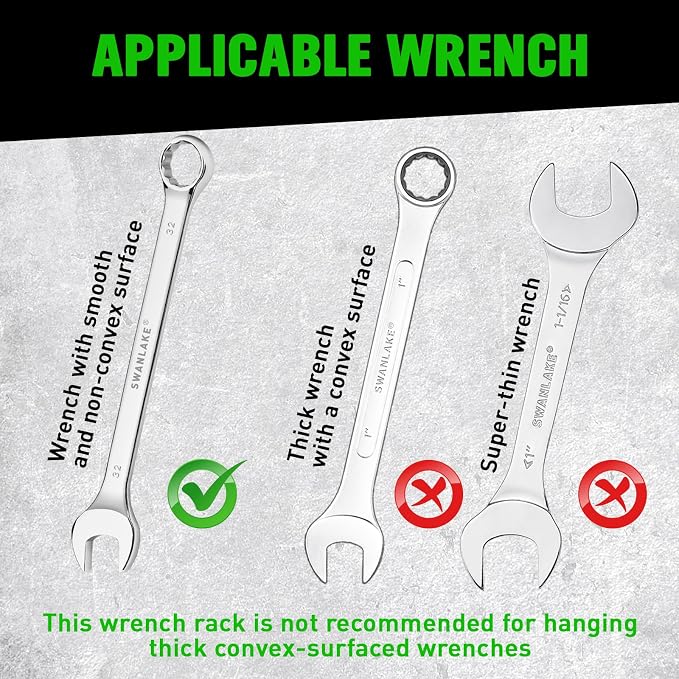 SWANLAKE Magnetic Wrench Organizer Toolbox Holder, 2-Pack SAE (1/4'' to 1-1/16''), Metric (6mm to 27mm) Ratchet Wrench Organizers, Total Hold 30 Slots Wrench Holders for Tool Box