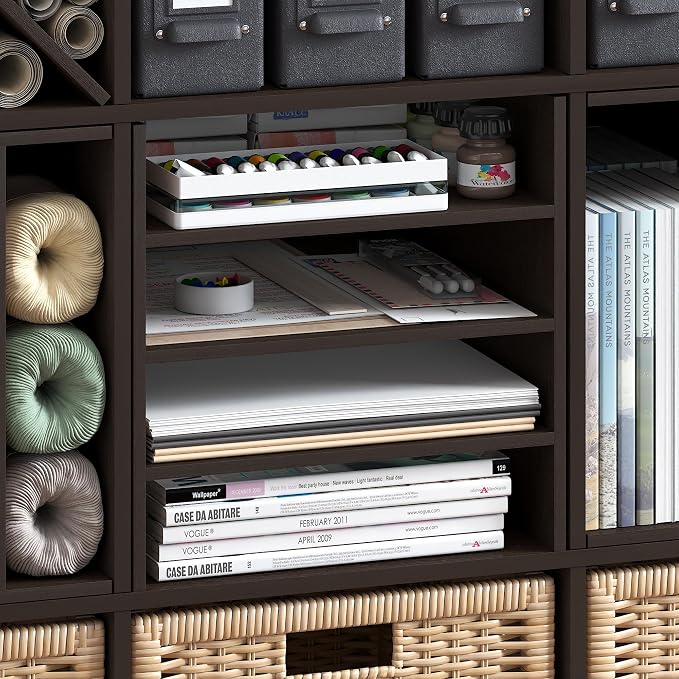 Furinno Cubicle 3-Shelf Cube Insert, 3-Tier Cube Organizer, Dark Oak | 12.9W x 12.9H, Shelf Accessory, Fits into Furinno Triple Thick Cubes, IKEA Kallax, for Organizers and Storage,