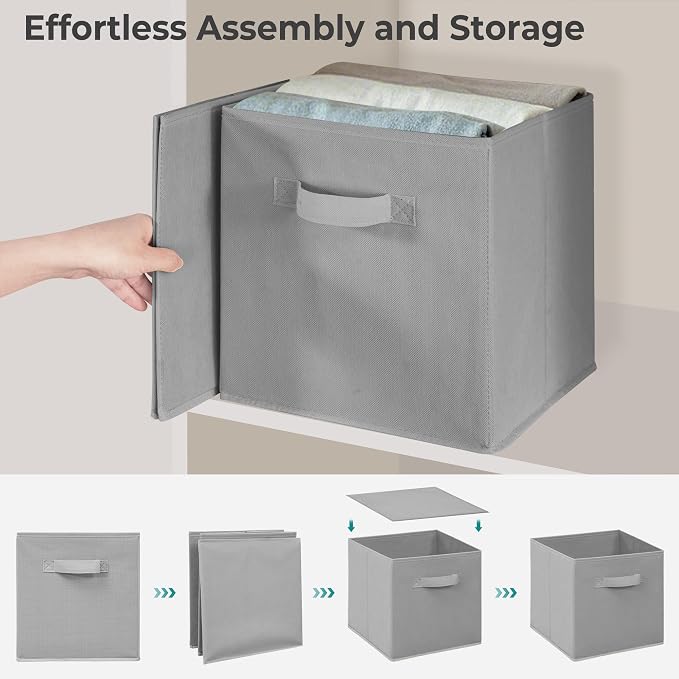 11x11 Inch Storage Bins Cubes, Fabric Foldable Storage Box, Collapsible Closet Organizer for Clothes, Blankets, Office, Bedroom, Living Room, Shelf Cabinet, Bookcase, Gray, 7 Pack