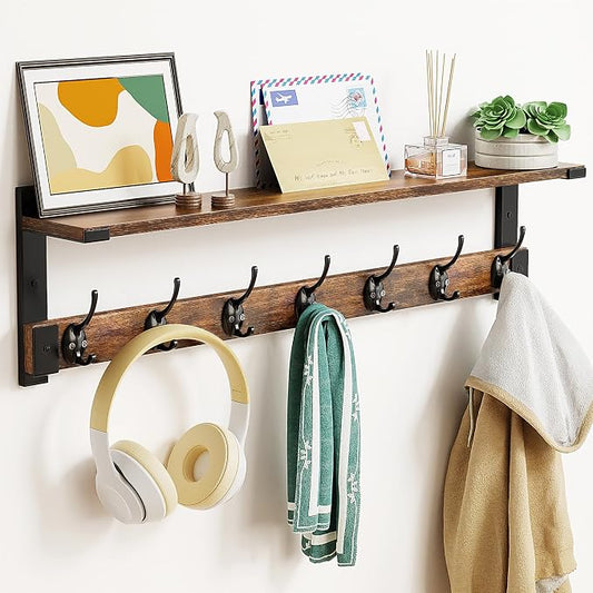 Oraich Wall Hooks with Shelf, 28.7 Inch Coat Rack Wall Mount with Hook for Coat Backpack Key Clothes Hanger, Wall Floating Shelf Hanging in Entryway, Living Room, Bathroom, Bedroom, Kitchen