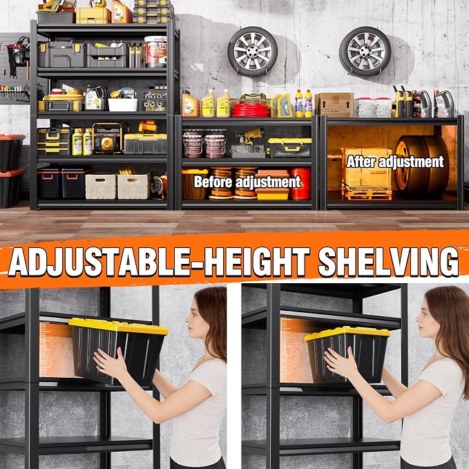 Garage Shelving-2050 lbs 5 Tier Storage Shelves,Adjustable Heavy Duty Metal Shelving Unit and Storage Large Rack,Utility Steel Shelf for Warehouse Industrial Pantry Basement Organizers 71"x46"x20"