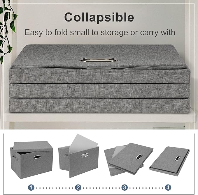 Graciadeco Large 17" 36 Quart Collapsible Stackable Storage Bins with Lids, 1 Pack Grey Foldable Fabric Closet Storage Boxes with Lids, 4 Handles Heavy-duty Linen Cube Baskets for Bedroom | 36 Quart 1 Pack Gray1 Collapsible Stackable Linen Fabric 4 Han...