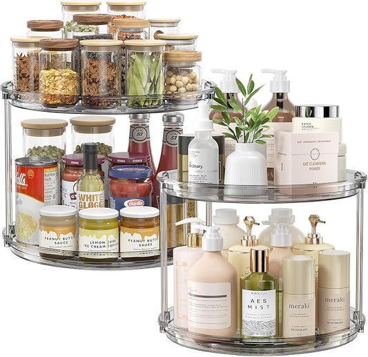 LAMU 2Pack 2 Tier Lazy Susan Organizer 12 inch Large Lazy Susan Turntable Rotating Spice Rack Organization for Cabinet, Kitchen, Pantry, Countertop, Bathroom, Vanity, Medicine Cabinet Organizer, Grey
