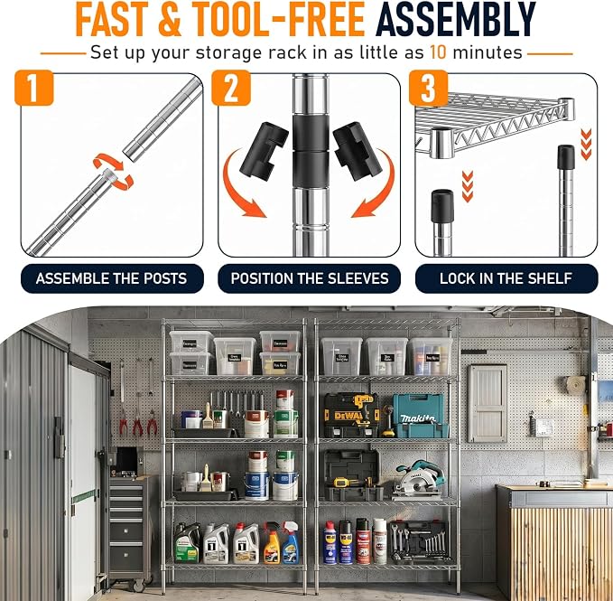 FDW | 5-Tier Wire Shelf | 36" x 14" x 72" | Chrome | Storage Shelves with Adjustable Racks, Holds upto 1250 lbs | Rust-Resistant, No-Tool Assembly | For Home, Garage