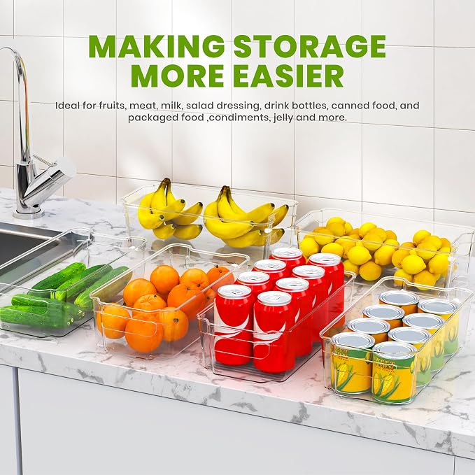 Utopia Home - Fridge & Refrigerator Organizer Bins (8 Pack), Clear Stackable Durable Plastic Storage Containers with Easy Grip Handles for Pantry, Kitchen Cabinets & Countertops (16)
