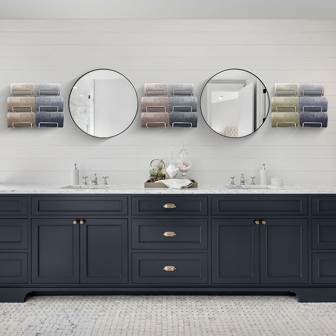 Sorbus Towel Holder for Bathroom Wall - 6 Level Wall Mounted Towel Rack Shelves for Rolled Bath Towels, Washcloths, Linen - Silver Hanging Towel Racks for Bathroom, Spa, Salon, Towel Storage Organizer