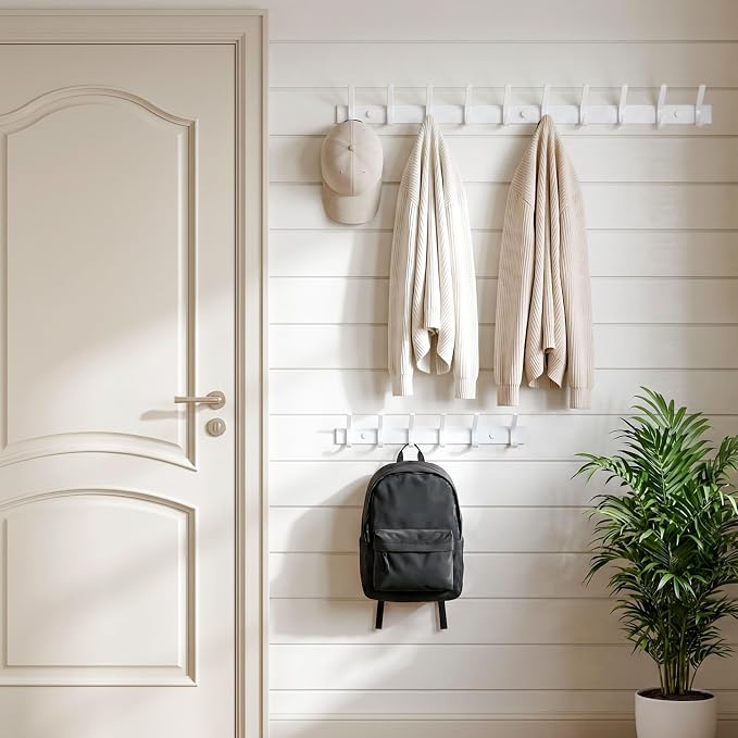 WEBI Coat Rack Wall Mounted,10 Hooks,30" Long Coat Hooks Wall Mount White,Coat Hanger Wall,Hook Rack,Jacket Hooks for Coats,Clothes,Hats