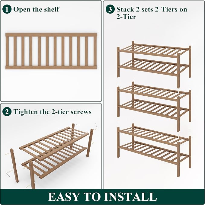Smiry Bamboo Shoe Rack, 14 Vertical Slats, 6 Tier - 26.8" Wide, Walnut | Stackable Free Standing Wooden Shoe Organizer, Wood Shoe Storage Shelf for Closet, Entryway, Thicher Leg