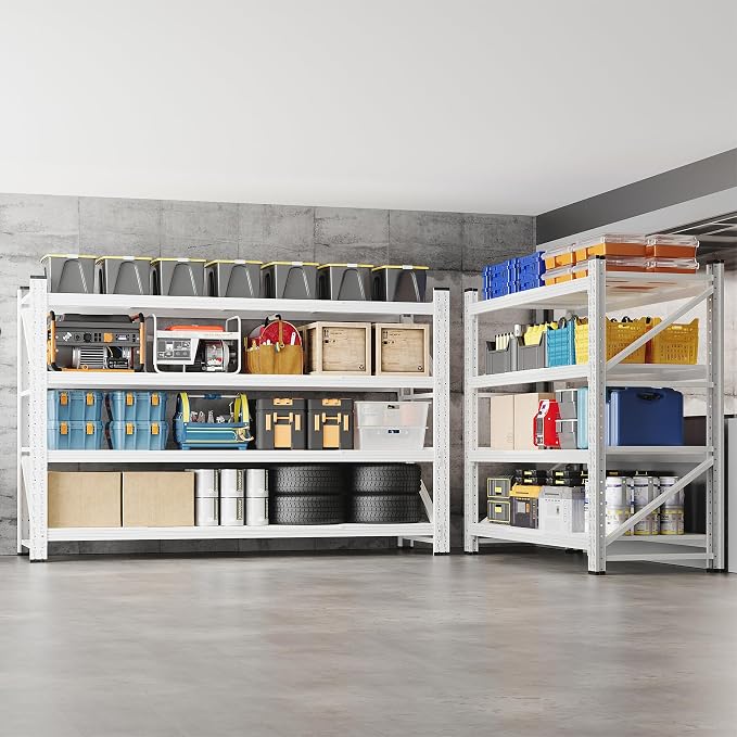 BYNSOE 48" W Storage Shelves 3000lbs Garage Metal Shelving Heavy Duty Garage Shelves Adjustable Storage Shelves for Industrial, Factory(White, 48" W X 24" D X 69" H)