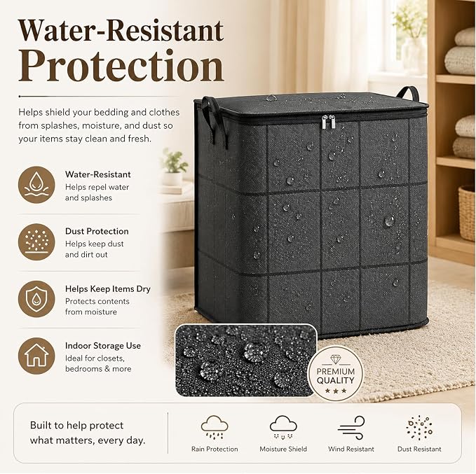 210L Spacious Moving Storage Bin, Large Zippered Fabric Organizer with Reinforced Handles, Foldable Blanket Storage Bag for Bedding, Clothes, Quilts, Comforters and Moving Day，2：M: 19.7x15.7 in