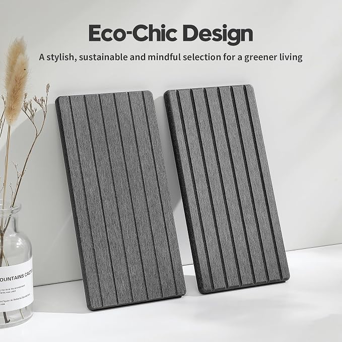 2PCS Diatomite Water Absorbing Stone Drying Tray Mat for Bathroom & Kitchen Counter, Instant Dry Drink Bar Coaster, Vanity Sink Caddy Organizer, Dish Soap Sponge Holder, Dark Gray, 8"x3.8"