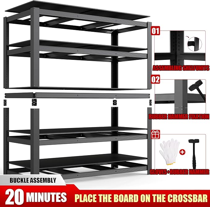 84" H 5-Tier Heavy Duty Storage Shelves, 3000LBS Capacity Adjustable Metal Industrial Garage Shelving Units,Freestanding Storage Rack for Shop and Warehouse, 84" H x 55" W x 24" D