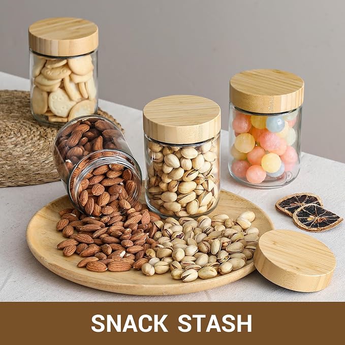 NETANY 6-pack 16oz Glass jars with Airtight Lids, Overnight Oats Containers with Bamboo Lids, Wide mouth Mason Salad jars, Glass Food Storage Containers for Snacks Yogurt Spice Sugar