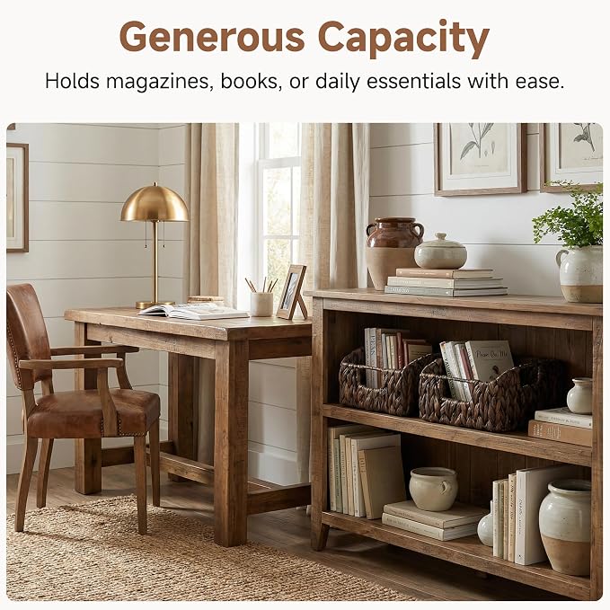 StorageWorks Pantry Baskets for Organizing, Water Hyacinth Storage Baskets for Shelves, Small basket with Built-in Handles, Pantry Organizers and Storage, Brown, Set of 2