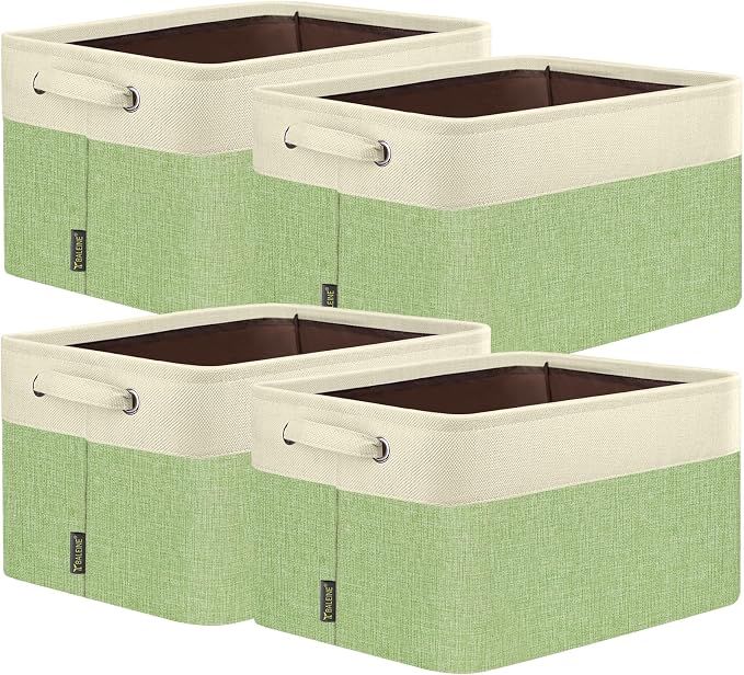 BALEINE 4 Pack Fabric Closet Storage Bins for Shelves, Linen Closet Organizers and Storage, Decorative Baskets for Organizing, Shelf, Clothes, Home, Office (Green, 14''x10''x8.5'')