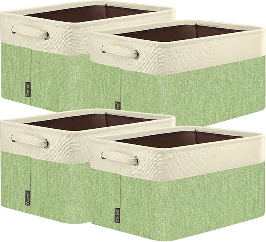 BALEINE 4 Pack Fabric Closet Storage Bins for Shelves, Linen Closet Organizers and Storage, Decorative Baskets for Organizing, Shelf, Clothes, Home, Office (Green, 14''x10''x8.5'')